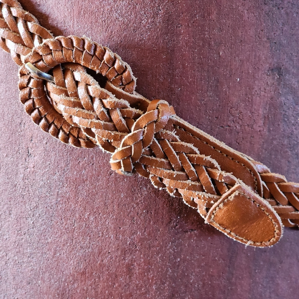 Vintage Genuine Leather Brown Braided Belt 1" x 44" Made In Uraguay Size 14|16 - Picture 4 of 5